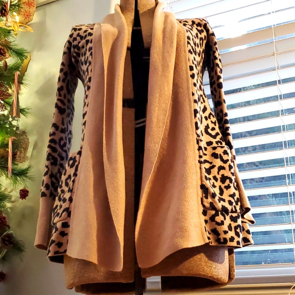 100% cotton leopard print long cardigan